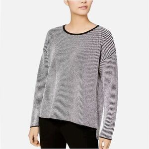 Eileen Fisher Black and White 100% Merino Wool Tunic Top Sweater